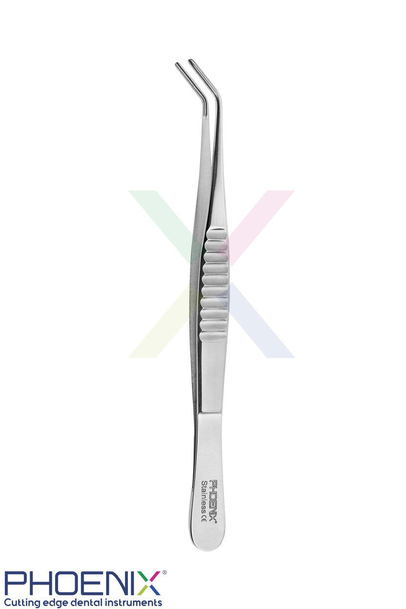 Debakey Tissue forceps used to grasp and stabilise soft tissue during suturing.
