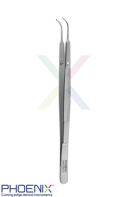 Gerald Curved Tissue forceps used to grasp and stabilise soft tissue during suturing.