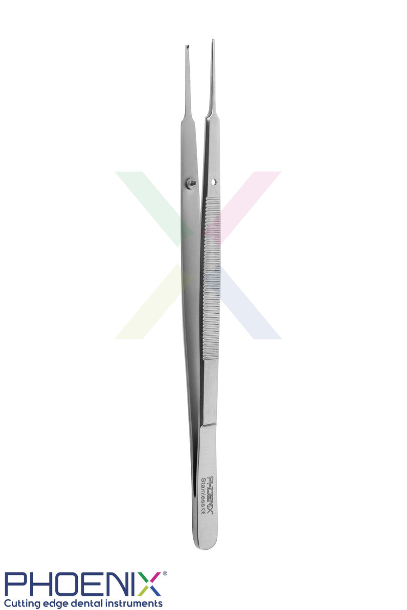 Gerald Tissue forceps used to grasp and stabilise soft tissue during suturing.