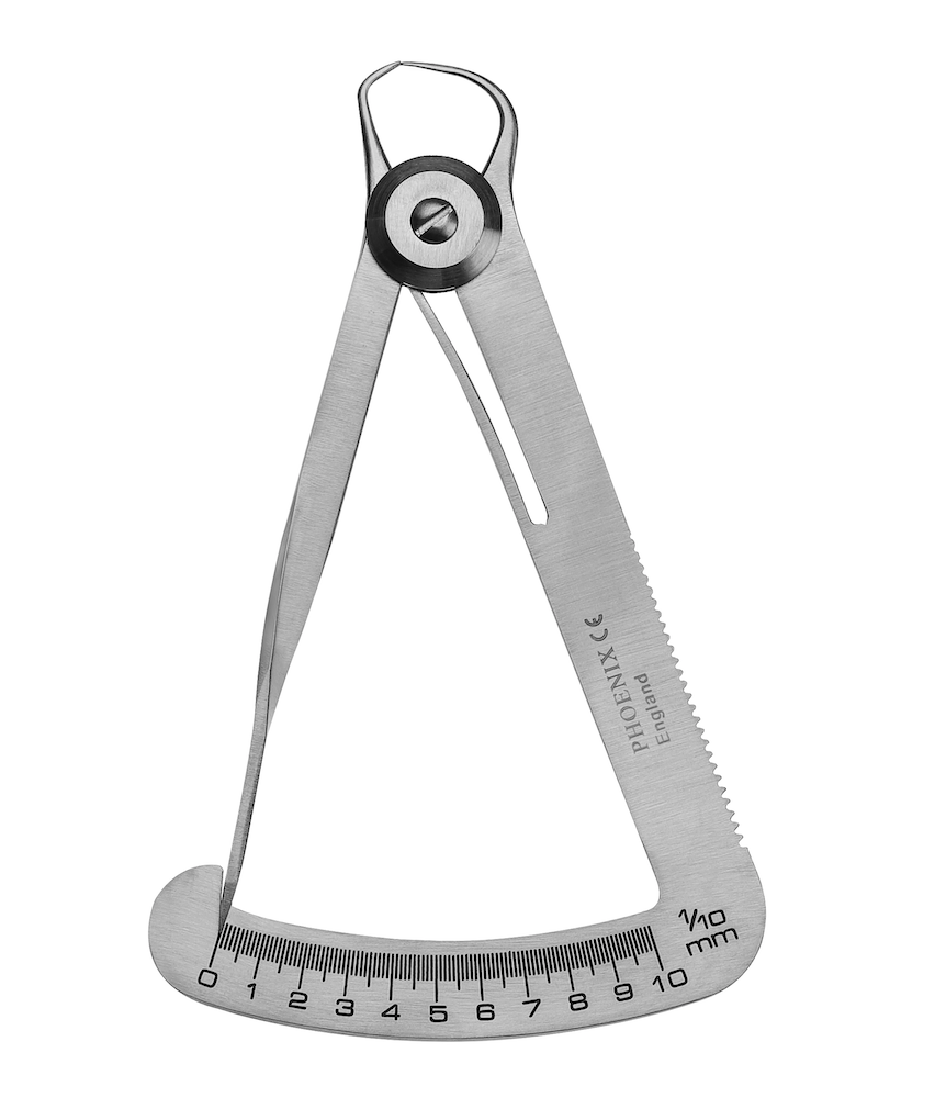 Iwanson spring caliper used for accurate measurements for metal and porcelain.